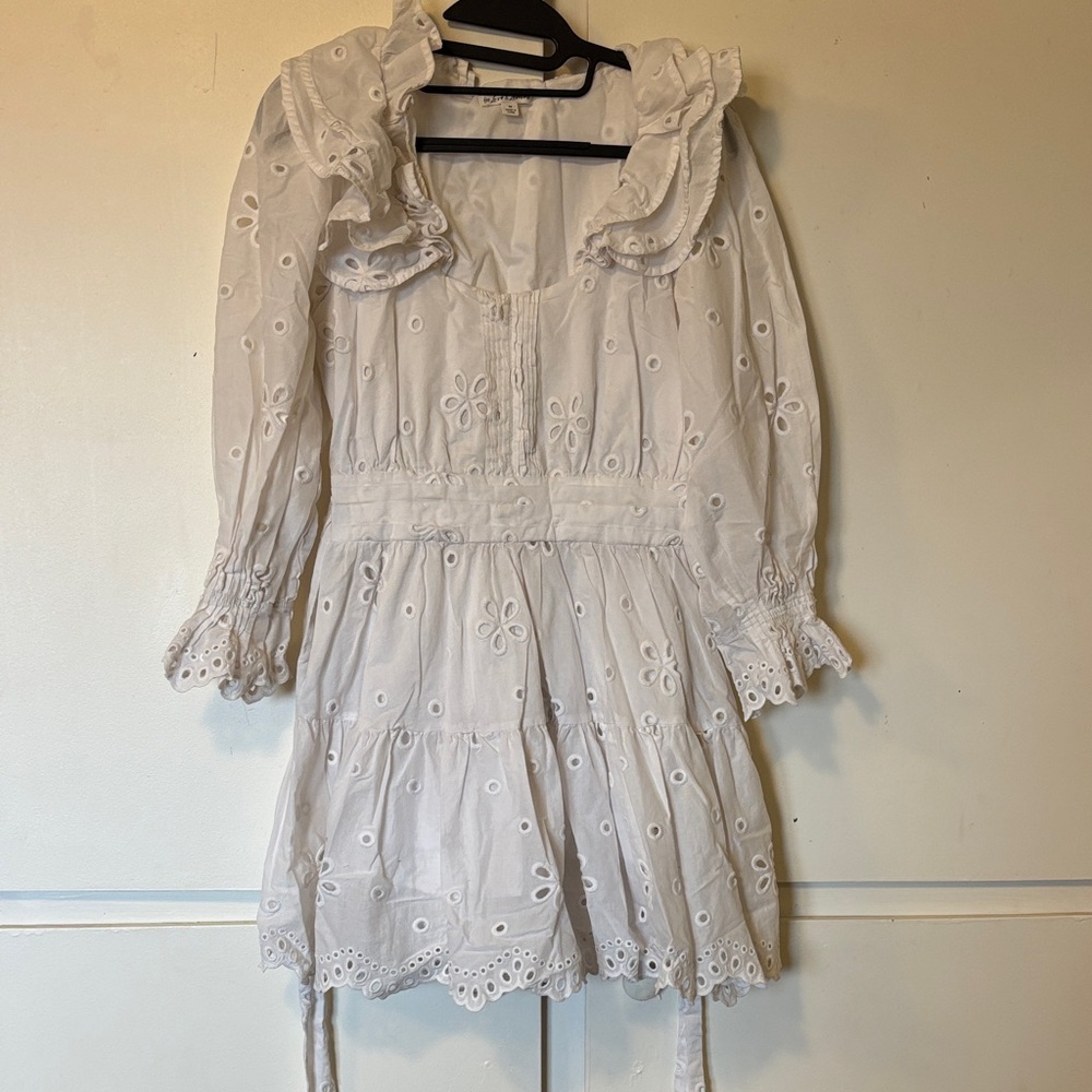 For Love & Lemons Serena White Eyelet Mini Dress with Ruffles